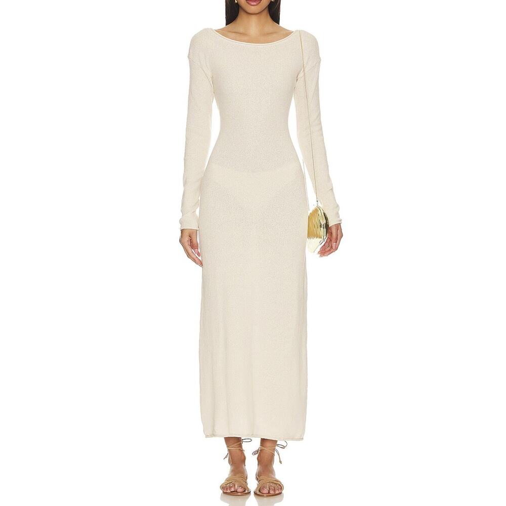 ONIA Sandshell Knit Cross Back Cutout Long Sleeve Maxi Dress Size XS - Picture 2 of 7
